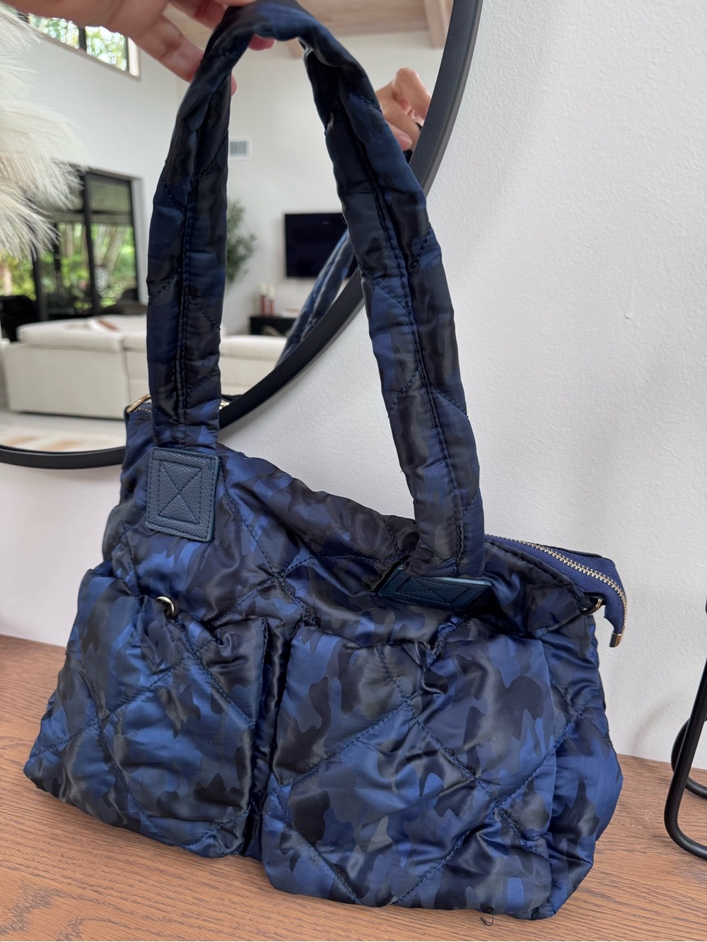 Quilted Navy Camo Shoulder Bag